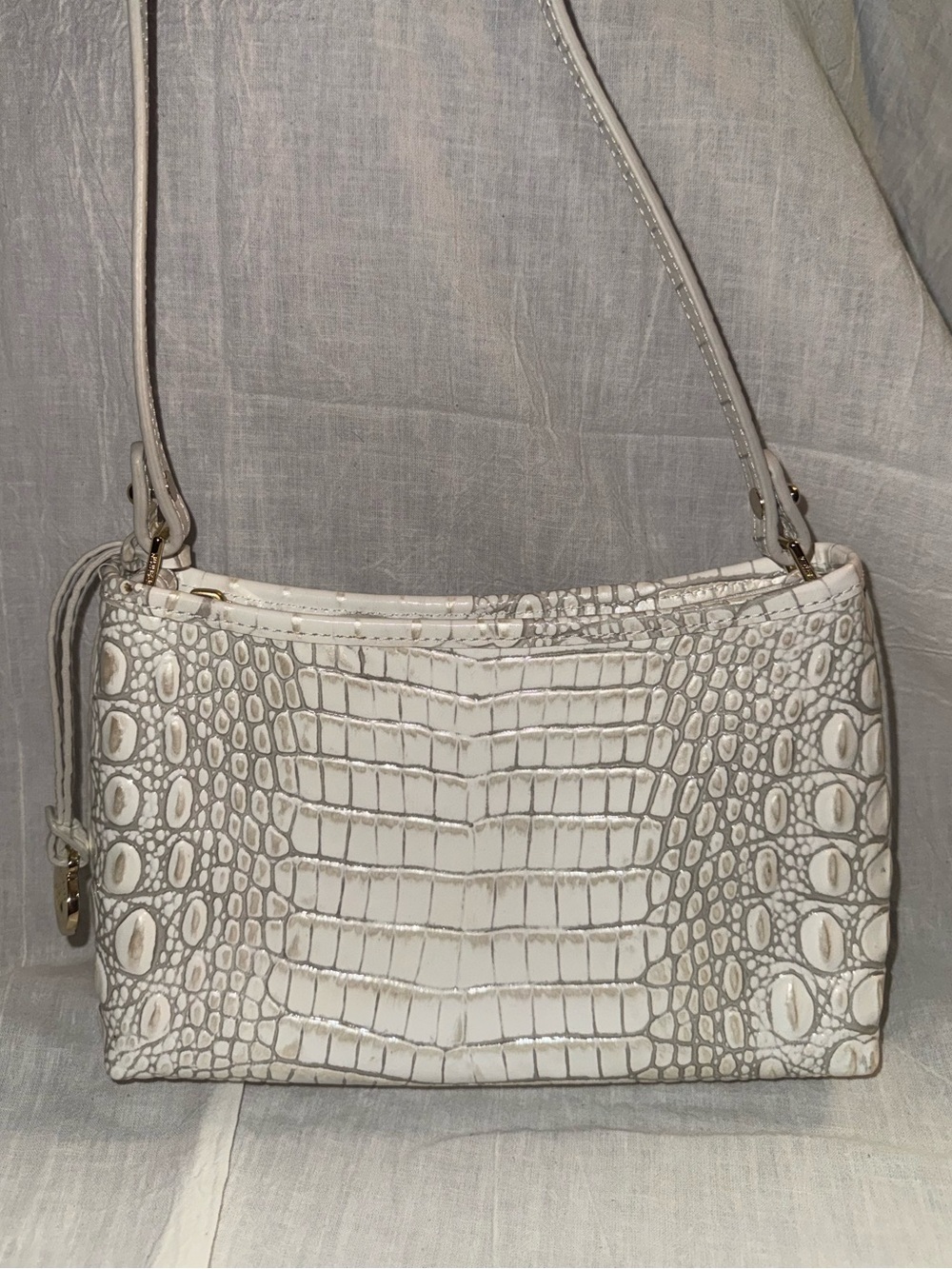 Brahmin White Croc-Embossed Shoulder Bag